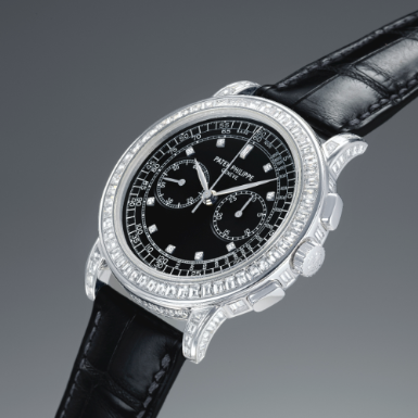 PATEK PHILIPPE - AN IMPORTANT AND RARE WHITE GOLD AND DIAMOND-SET CHRONOGRAPH WRISTWATCH 2002 REF 5071G MVT 3147106 CASE 4162762