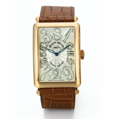 FRANCK MULLER - A PINK GOLD AUTOMATIC RECTANGULAR WRISTWATCH CIRCA 2005 LONG ISLAND CRAZY HOUR