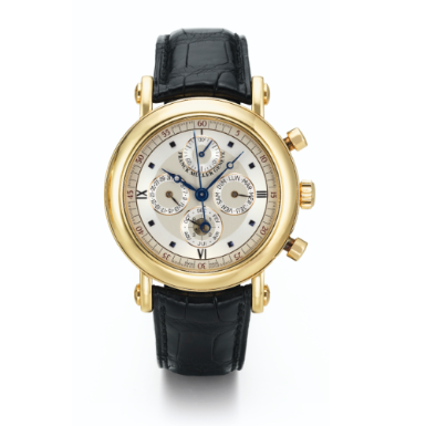 FRANCK MULLER - A FINE YELLOW GOLD AUTOMATIC PERPETUAL CALENDAR CHRONOGRAPH WRISTWATCH WITH REGISTER CIRCA 1995 REF 7000 QP NO 04