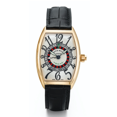 FRANCK MULLER - A FINE PINK GOLD TONNEAU-FORM AUTOMATIC WRISTWATCH WITH ROULETTE CIRCA 2005 VEGAS 5850 NO68