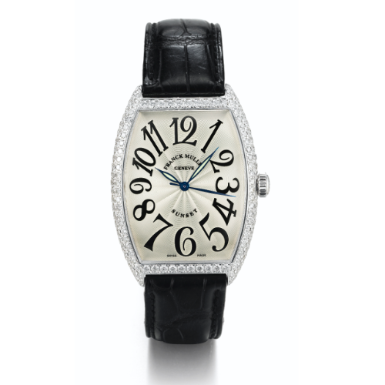FRANCK MULLER - A WHITE GOLD AND DIAMOND-SET TONNEAU-FORM AUTOMATIC CENTER SECONDS WRISTWATCH CIRCA 1995 REF 6850 SC D SUNSET NO 00