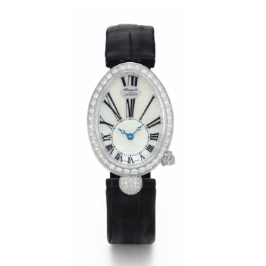 BREGUET - A LADY'S FINE WHITE GOLD AND DIAMOND-SET AUTOMATIC OVOID WRISTWATCH WITH MOTHER-OF-PEARL DIAL CIRCA 2005 REF 8928 REINE DE NAPLES NO 3050