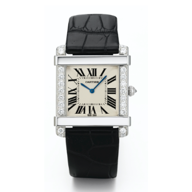 CARTIER - A LADY'S PLATINUM AND DIAMOND-SET SQUARE WRISTWATCH CIRCA 2005 TANK CHINOISE
