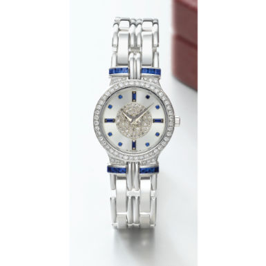 PATEK PHILIPPE - A LADY'S WHITE GOLD, DIAMOND AND SAPPHIRE-SET BRACELET WATCH 1990 REF 4784/11
