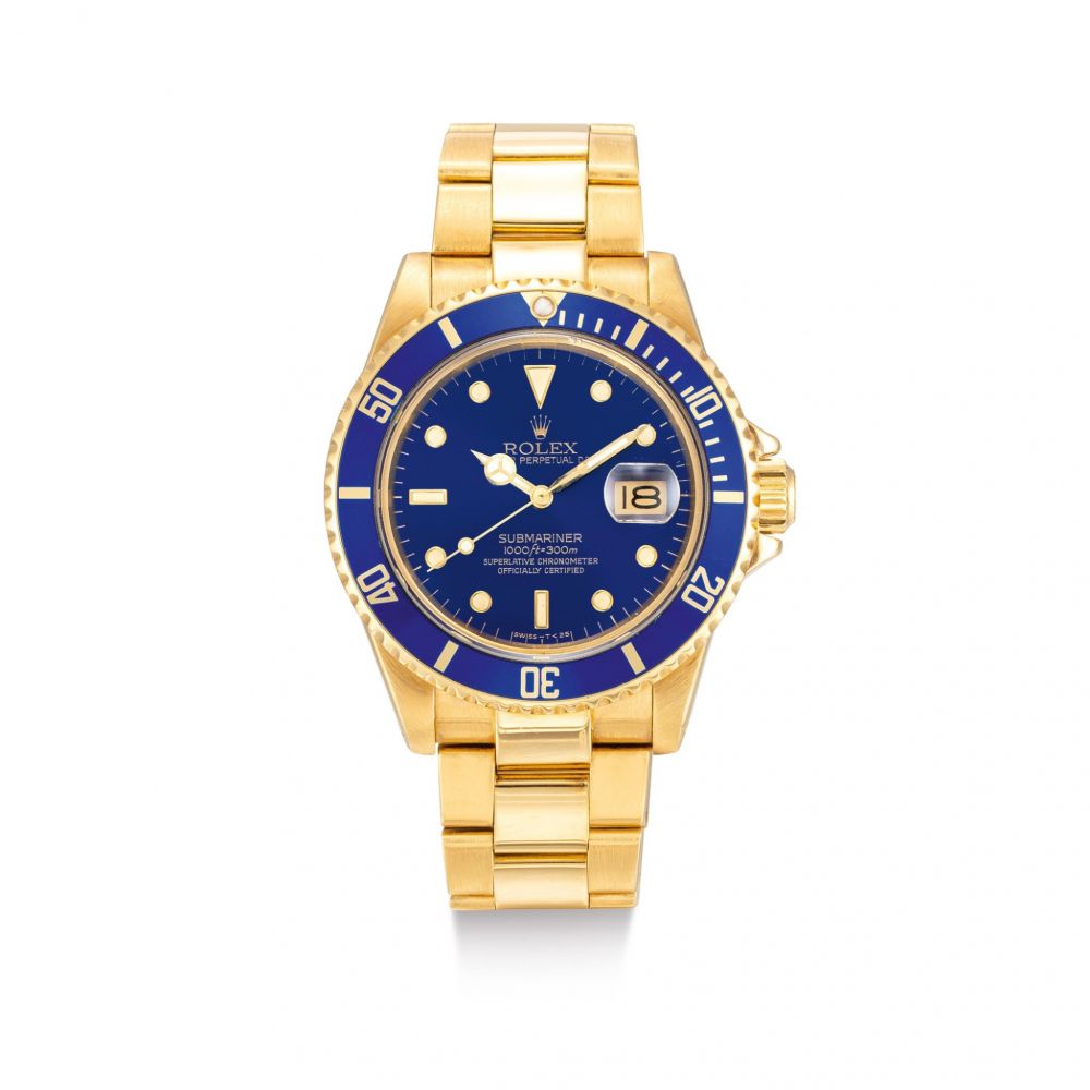 ROLEX | SUBMARINER, REFERENCE 16808, A YELLOW GOLD WRISTWATCH WITH DATE AND BRACELET, CIRCA 1986 | 勞力士 | Submariner 型號16808 黃金鏈帶腕錶，備日期顯示，錶殼編號8510296，約1986年製