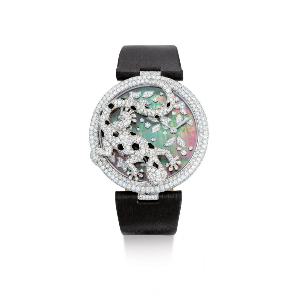 CARTIER | LE CIRQUE ANIMALIER DE CARTIER, REFERENCE 3329, A LIMITED EDITION WHITE GOLD, ONYX AND DIAMOND-SET WRISTWATCH WITH MOTHER-OF-PEARL DIAL, CIRCA 2011 | 卡地亞 | Le Cirque Animalier De Cartier 型號3329 限量版白金鑲瑪瑙及鑽石腕錶，備珠母貝錶盤，錶殼編號20/50，約2011年製