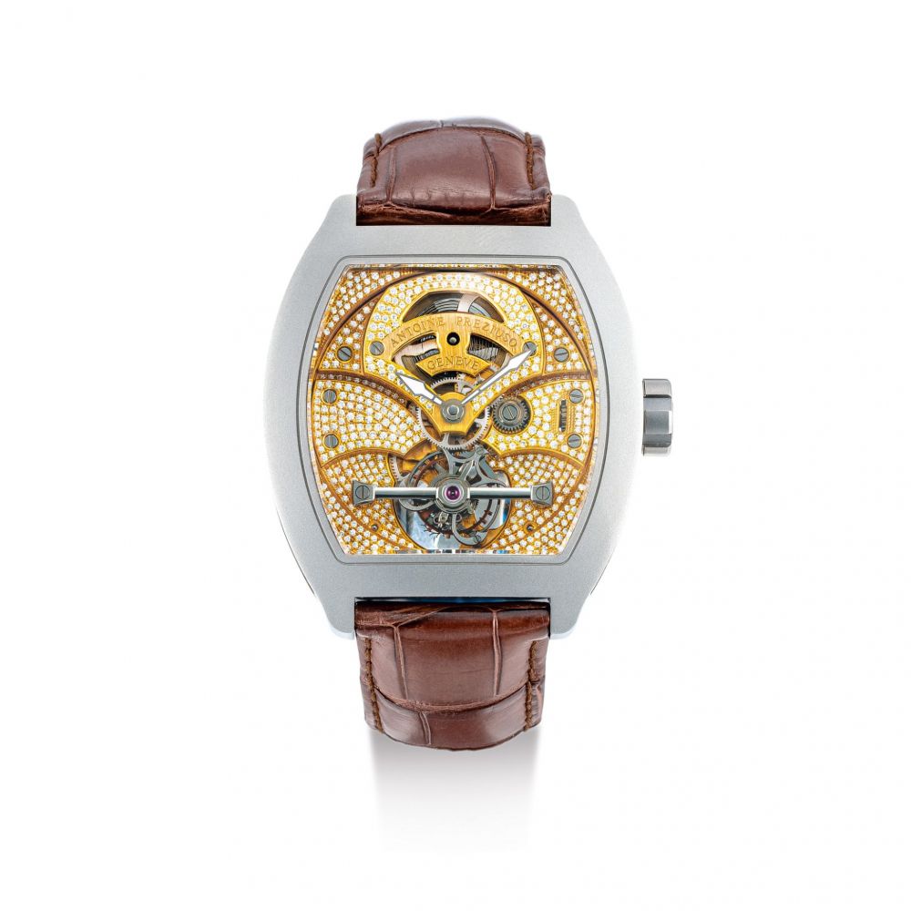 ANTOINE PREZIUSO | THE ART OF TOURBILLON, A UNIQUE TITANIUM, PINK GOLD AND DIAMOND-SET SKELETONIZED TOURBILLON WRISTWATCH, CIRCA 2009 | The Art of Tourbillon 獨一無二鈦金屬及粉紅金鑲鑽石陀飛輪鏤空腕錶，錶殼編號1/1，約2009年製