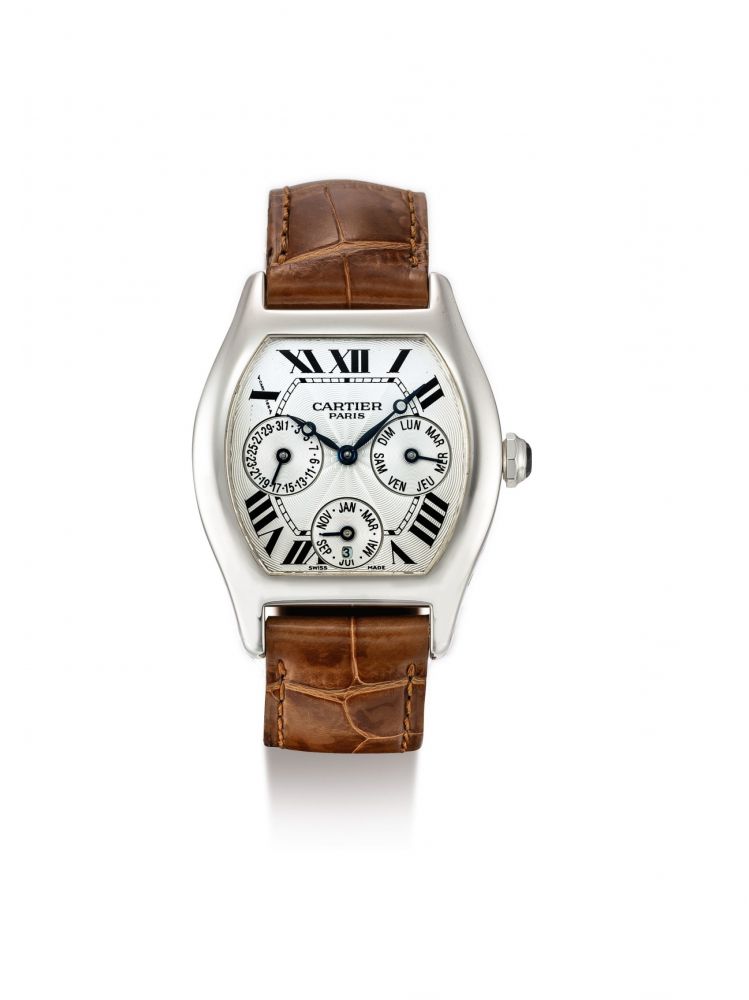 CARTIER | COLLECTION PRIVÉE TORTUE CALENDARIO PERPETUO, REFERENCE 2540, A WHITE GOLD PERPETUAL CALENDAR WRISTWATCH WITH LEAP YEAR INDICATION, CIRCA 2000 | 卡地亞 | Collection Privée Tortue Calendario Perpetuo 型號2540 白金萬年曆腕錶，備閏年顯示，錶殼編號20MG，約2000年製