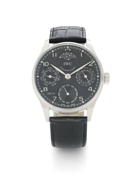 International Watch Co. A LARGE 18K WHITE GOLD PERPETUAL CALENDAR AUTOMATIC WRISTWATCH WITH7-DAYS POWER-RESERVE MOON-PHASES AND YEAR INDICATION REF IW502218 MVT 2981159 CASE 3168040 PORTUGUESE CIRCA 2010