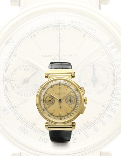Vacheron Constantin A FINE AND RARE 18K YELLOW GOLD CHRONOGRAPH WRISTWATCH WITH REGISTER REF 4075 CASE 267118 MVT 427238"BLUE TACHOMTER SCALE" CIRCA 1940