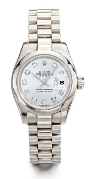 Rolex A LADY'S PLATINUM AND DIAMOND-SET CENTER SECONDS WRISTWATCH WITH DATE AND BRACELET CIRCA 2000 REF 179166 DATE JUST NO K562167