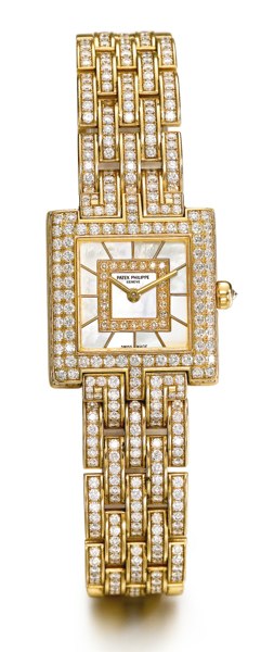 Patek Philippe A LADY'S 18K YELLOW GOLD AND DIAMOND-SET SQUARE BRACELET WATCH WITH MOTHER-OF-PEARL DIAL CIRCA 2000 REF 4874/1 MVT 1678724 CASE 4102861