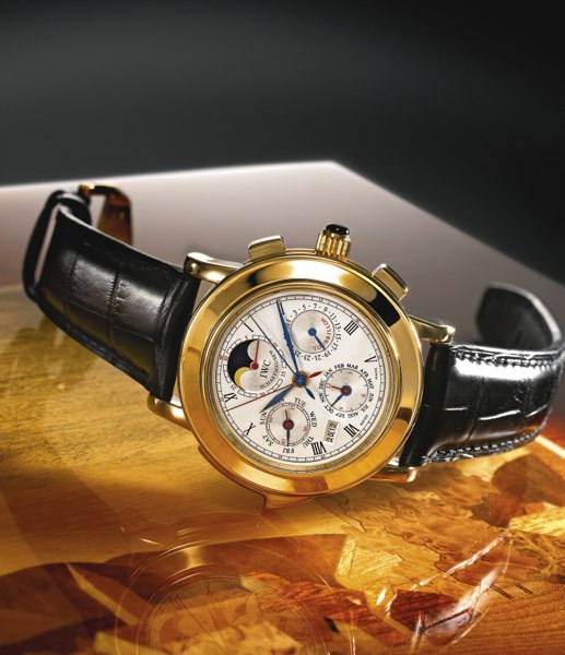 International Watch Co. A LIMITED EDITION 18K YELLOW GOLD MINUTE REPEATING PERPETUAL CALENDAR SPLIT SECONDS CHRONOGRAPH TOURBILLON WRISTWATCH WITH MOON-PHASES AND REGISTER CIRCA 2000 REF 1868-1993 IL DESTRIERO SCAFUSIA NO 40/125