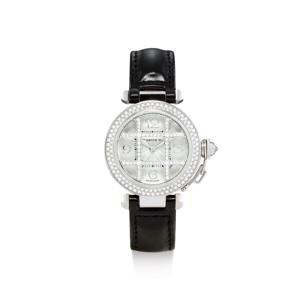 CARTIER | PASHA, REFERENCE 2400 | A WHITE GOLD AND DIAMOND-SET WRISTWATCH, CIRCA 2000 | 卡地亞 | Pasha 型號2400 白金鑲鑽石腕錶，約2000年製