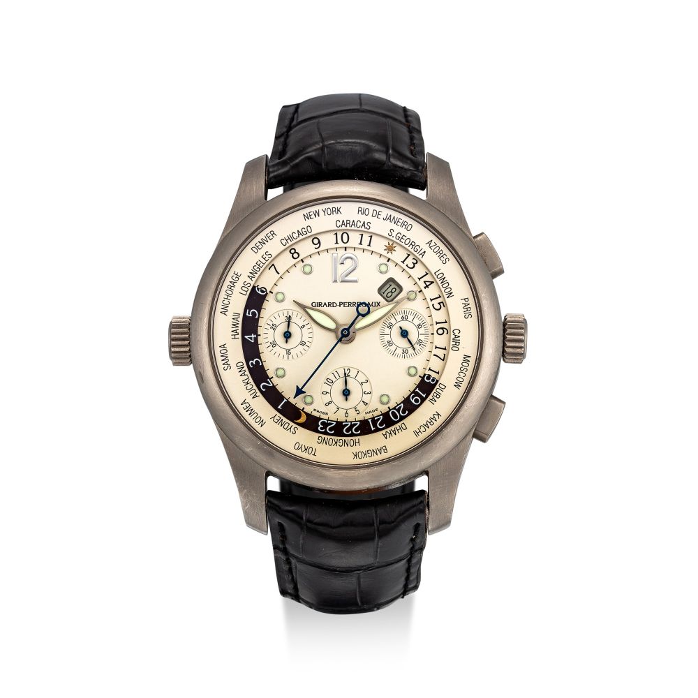 GIRARD-PERREGAUX | WW.TC, REFERENCE 4980 | A TITANIUM WORLD TIME CHRONOGRAPH WRISTWATCH WITH DATE, CIRCA 2002 | 芝柏 | WW.TC 型號4980 鈦金屬世界時間計時腕錶，備日期顯示，約2002年製