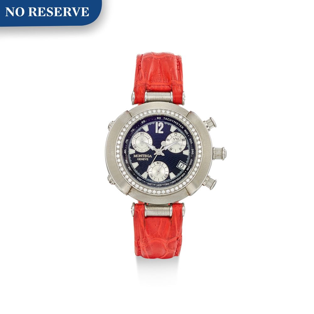 MONTEGA | AMORE, REFERENCE 220073 | A STAINLESS STEEL AND DIAMOND-SET CHRONOGRAPH WRISTWATCH WITH DATE, CIRCA 2000 | Amore 型號220073 精鋼鑲鑽石計時腕錶，備日期顯示，約2000年製