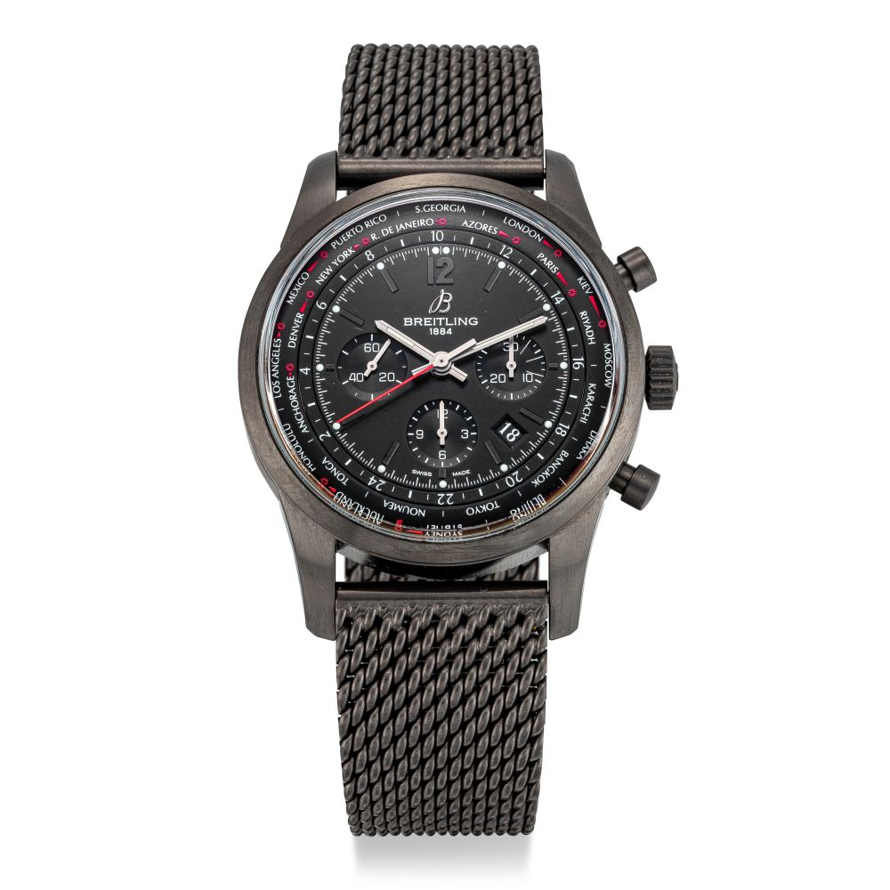 BREITLING | TRANSOCEAN UNITIME PILOT, REFERENCE MB0510 | A LIMITED EDITION PVD-COATED STAINLESS STEEL CHRONOGRAPH WORLD TIME WRISTWATCH WITH DATE AND BRACELET, CIRCA 2014 | 百年靈| Transocean Unitime Pilot 型號MB0510 限量版PVD塗層處理精鋼計時世界時間鏈帶腕錶，備日期顯示，約2014年製