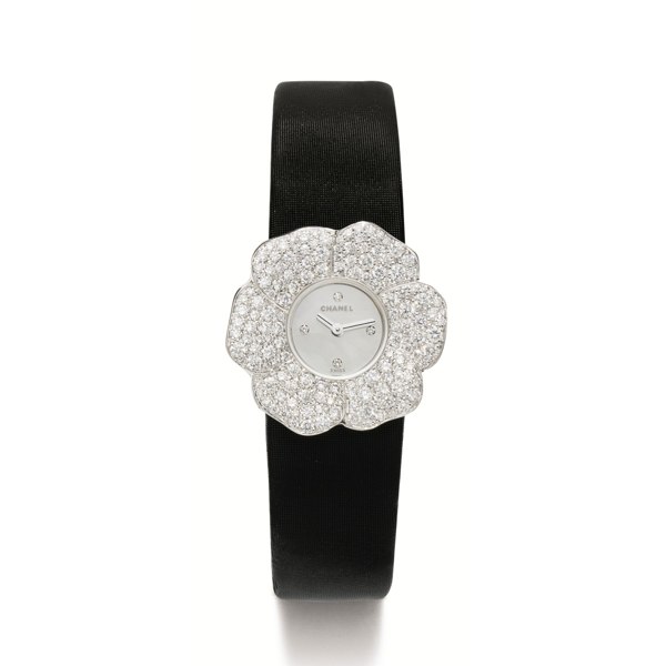 Chanel A LADY'S WHITE GOLD AND DIAMOND-SET WRISTWATCH WITH MOTHER-OF-PEARL DIAL CIRCA 2006 CAMÉLIA