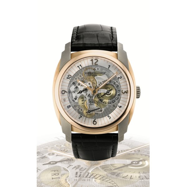 Vacheron Constantin A FINE AND RARE AUTOMATIC PINK GOLD AND TITANIUM SEMI-SKELETONIZED WRISTWATCH WITH DAY/DATE AND POWER RESERVE CIRCA 2009 REF 85050 NO 1153538 QUAI DE L'ILE