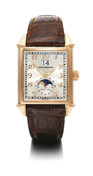Girard-Perregaux A LARGE 18K PINK GOLD RECTANGULAR AUTOMATIC WRISTWATCH WITH DATE AND MOON PHASES REF 2580 NO 1550 'VINTAGE 1945' GRANDE DATE CIRCA 2006