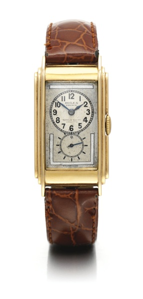 Rolex RETAILLED BY COOKE KELVEY, CALCUTTA: AN 18K YELLOW GOLD RECTANGULAR DUO-DIALLED WRISTWATCH REF 1527 CASE 6168 PRINCE RAILWAY CIRCA 1930