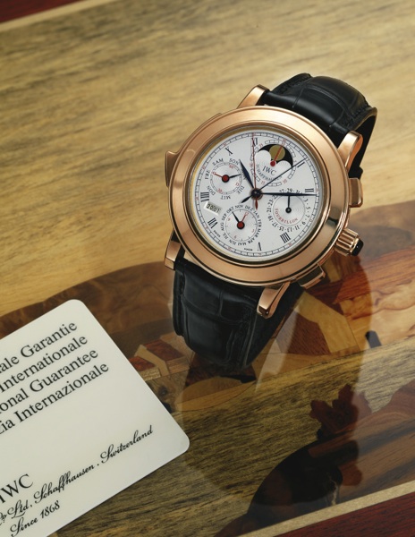 International Watch Co. A LIMITED EDITION 18K PINK GOLD MINUTE REPEATING PERPETUAL CALENDAR SPLIT SECONDS CHRONOGRAPH TOURBILLON WRISTWATCH WITH MOON-PHASES AND REGISTER REF 1868-001 MVT 2500094 CASE 2537011 NO 57/125 IL DESTRIERO SCAFUSIA CIRCA 2001