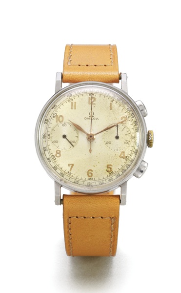 Omega A STAINLESS STEEL CHRONOGRAPH WRISTWATCH WITH REGISTER REF 2393/3 MVT 11028467 CIRCA 1940