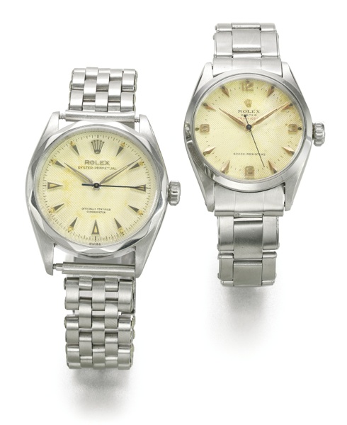 Rolex A LOT OF TWO STAINLESS STEEL CENTRE SECONDS WRISTWATCHES WITH BRACELET A: REF 6444/18 CASE 115900 CIRCA 1955 B: REF 6286 CASE 975967 CIRCA 1963