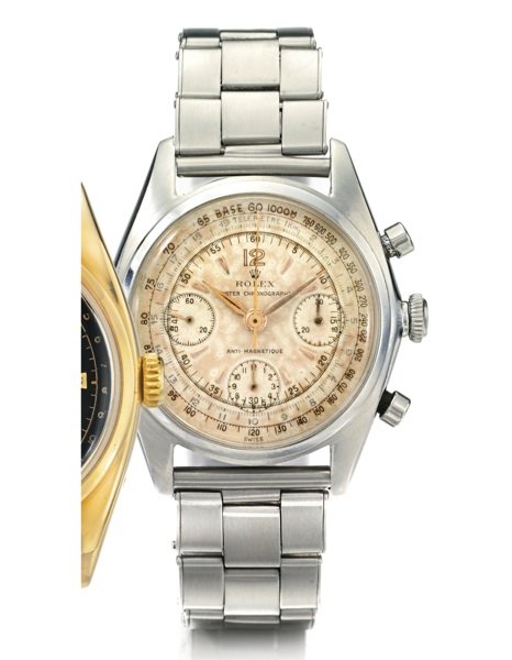 Rolex A RARE STAINLESS STEEL CHRONOGRAPH WRISTWATCH WITH REGISTERS AND BRACELET CIRCA 1940 REF 4537 CASE 470694