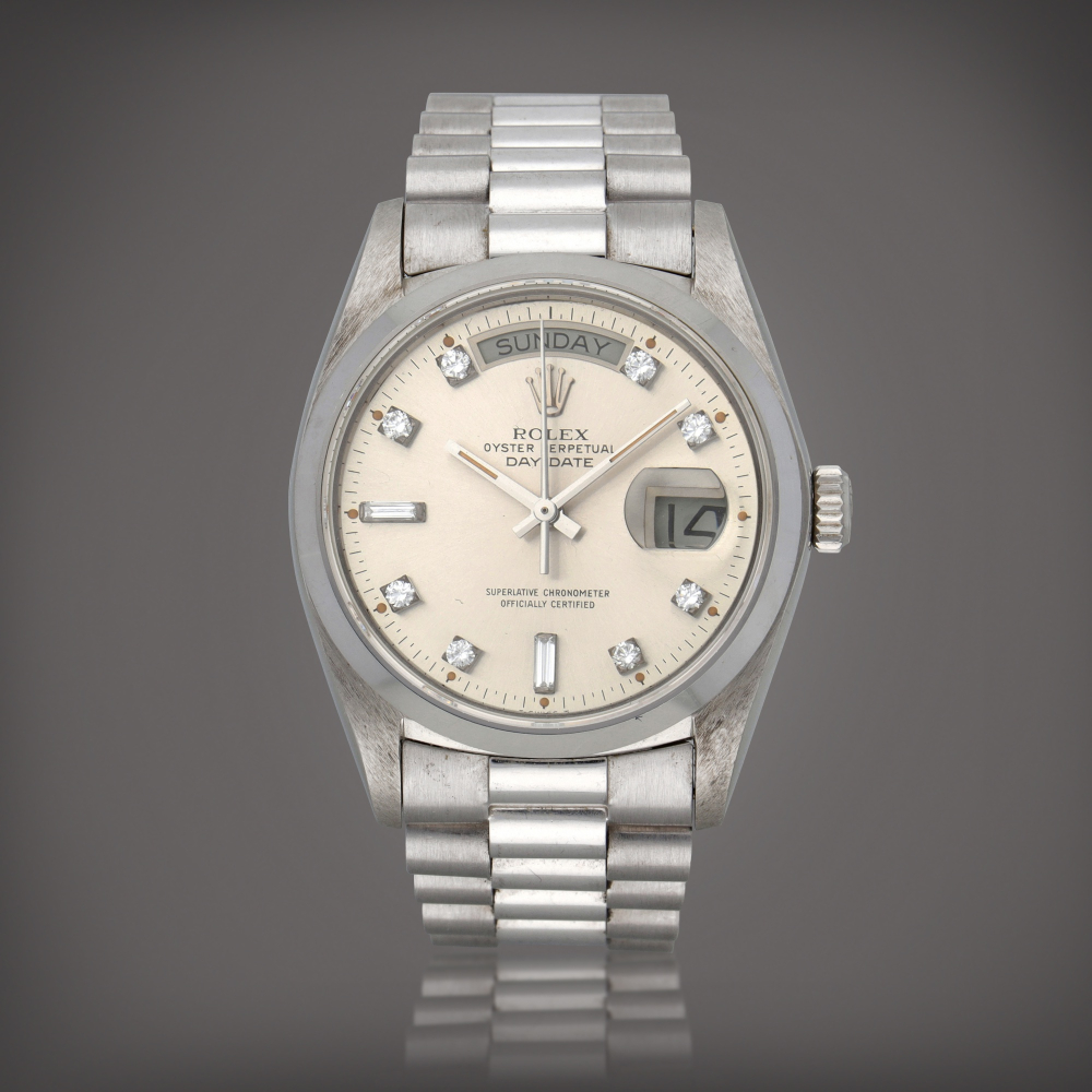 DayDate Reference 18026 A platinum wristwatch with day date and bracelet Circa 1979    DayDate  18026  1979