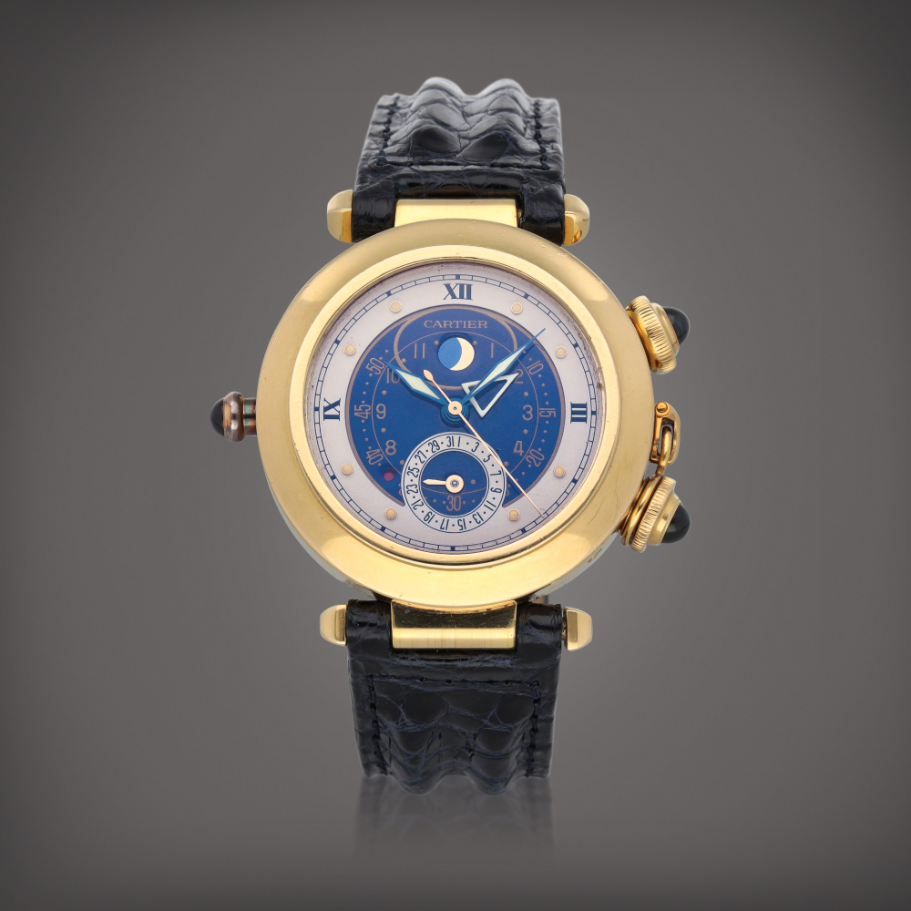Pasha, Reference 30011 | A yellow gold calendar wristwatch with alarm and moon phases | Circa 1994
