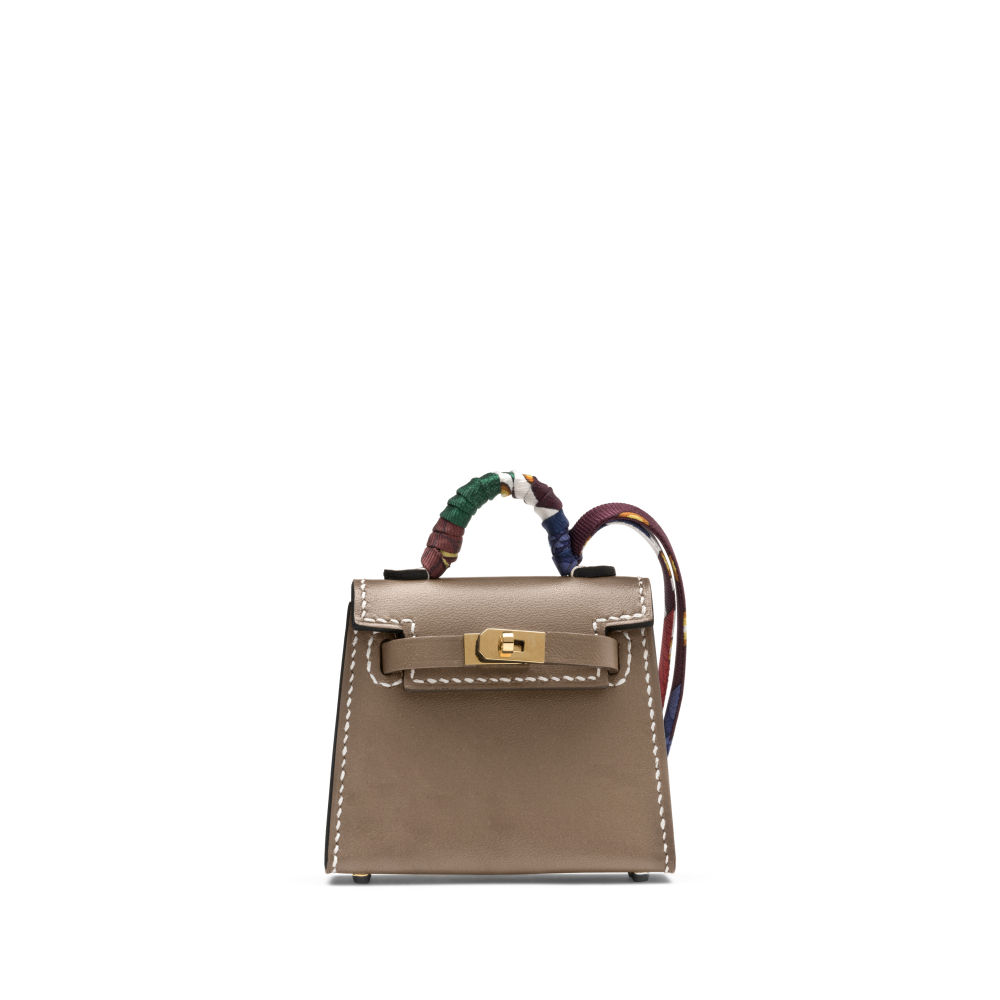 Etoupe Tadelakt Micro Mini Twilly Kelly Bag Charm Gold Hardware, 2022