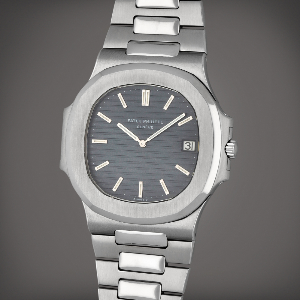 Nautilus Jumbo Reference 370011  A stainless steel wristwatch with date and bracelet  Circa 1982    Nautilus Jumbo 370011  1982