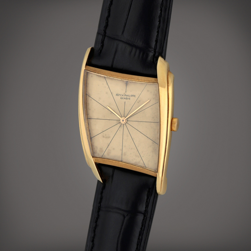 Reference 3424  A yellow gold asymmetrical wristwatch designed by Gilbert Albert  Made in 1961    3424 Gilbert Albert 1961