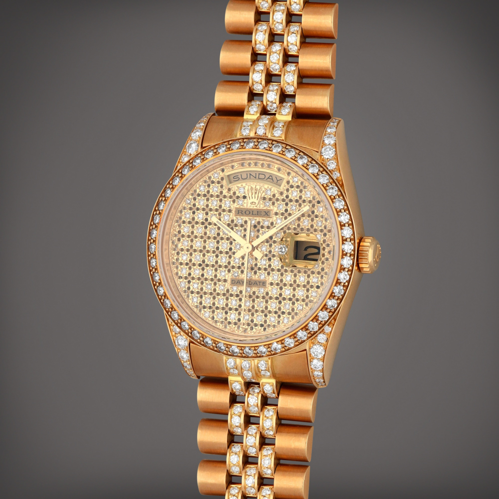 DayDate Reference 18388  A yellow gold and diamondset wristwatch with day date and bracelet  Circa 1988    DayDate 18388  1988
