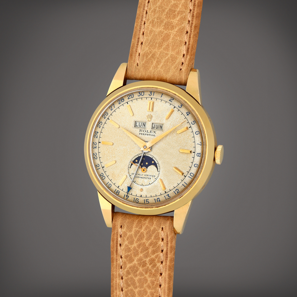 Padellone Reference 8171  A yellow gold triple calendar wristwatch with moon phases  Circa 1950    Padellone 8171  1950