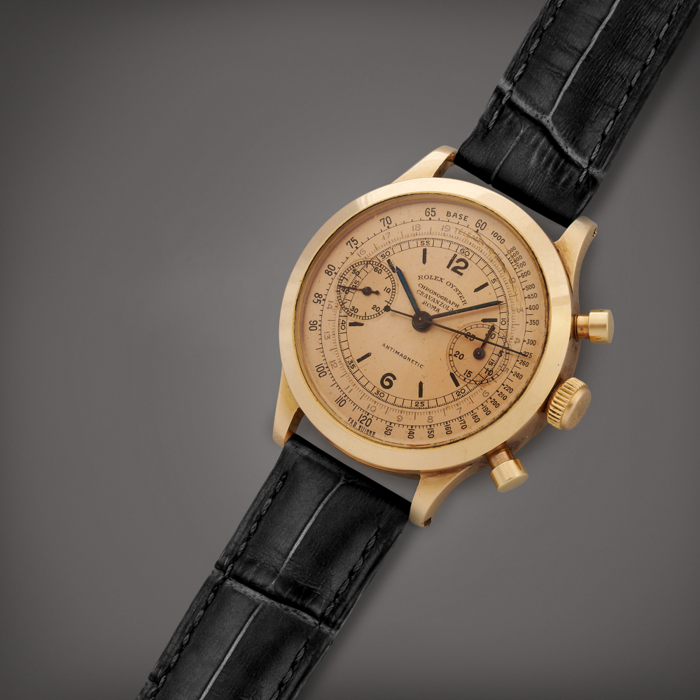 Retailed by Cravanzola, Roma: 'Monoblocco', Reference 3525 | A pink gold chronograph wristwatch | Circa 1939