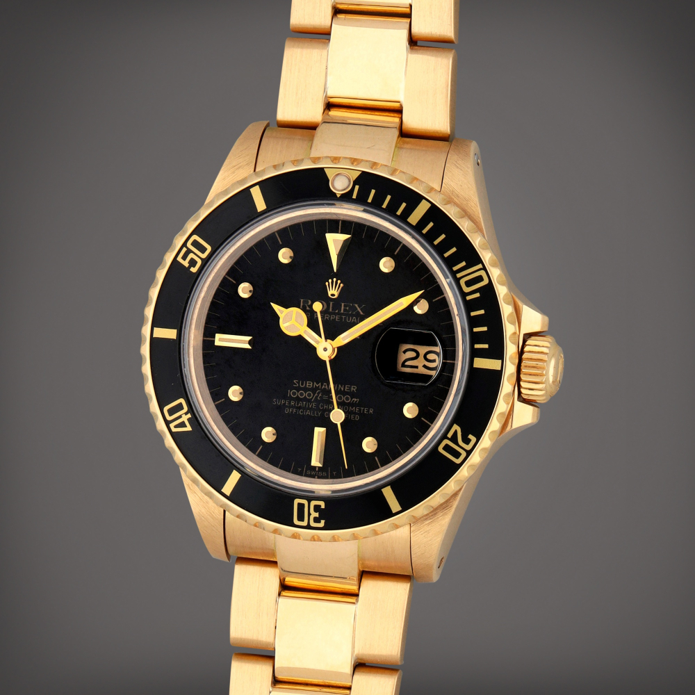 Submariner 'Nipple Dial', Reference 16808 | A yellow gold wristwatch with date and bracelet | Circa 1986