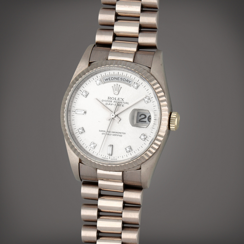 Day-Date, Reference 18239 | A white gold and diamond-set wristwatch with day, date and bracelet | Circa 1995