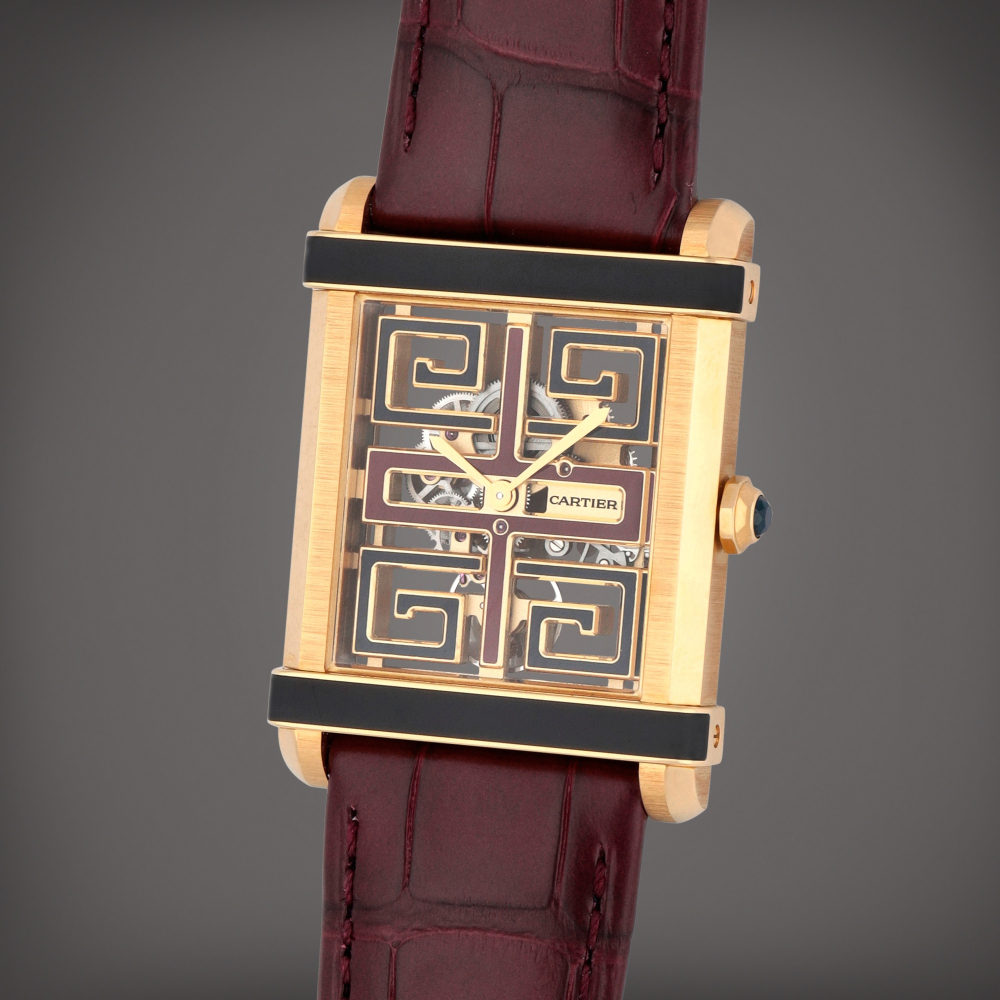 Cartier

Privée Tank Chinoise, Reference 4389 | A limited edition yellow gold lacqered skeletonized wristwatch | Circa 2022