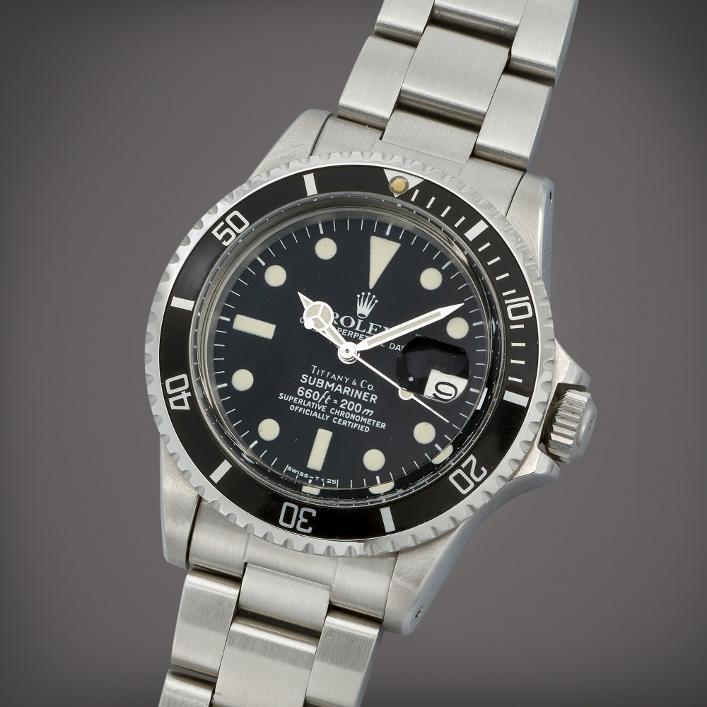 Rolex

Retailed by Tiffany Co.: Submariner, Reference 1680 | A stainless steel wristwatch with date and bracelet | Circa 1978