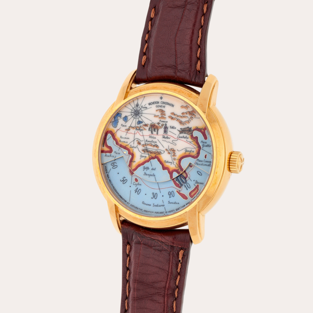 Vacheron Constantin Les Métiers d'Arts Tribute to the Great Explorers 'Marco Polo', Reference 47070/000J-9086 | A yellow gold wandering hours wristwatch | Made in 2013