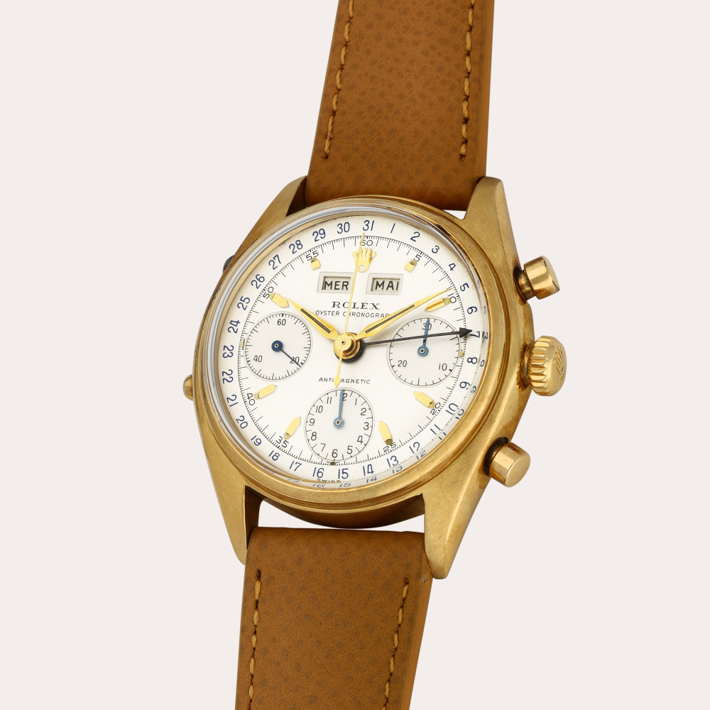 PROPERTY OF AN IMPORTANT BRITISH COLLECTOR Rolex Dato-Compax, ‘Jean-Claude Killy’, Reference 6036 | A yellow gold triple calendar chronograph wristwatch | Circa 1952