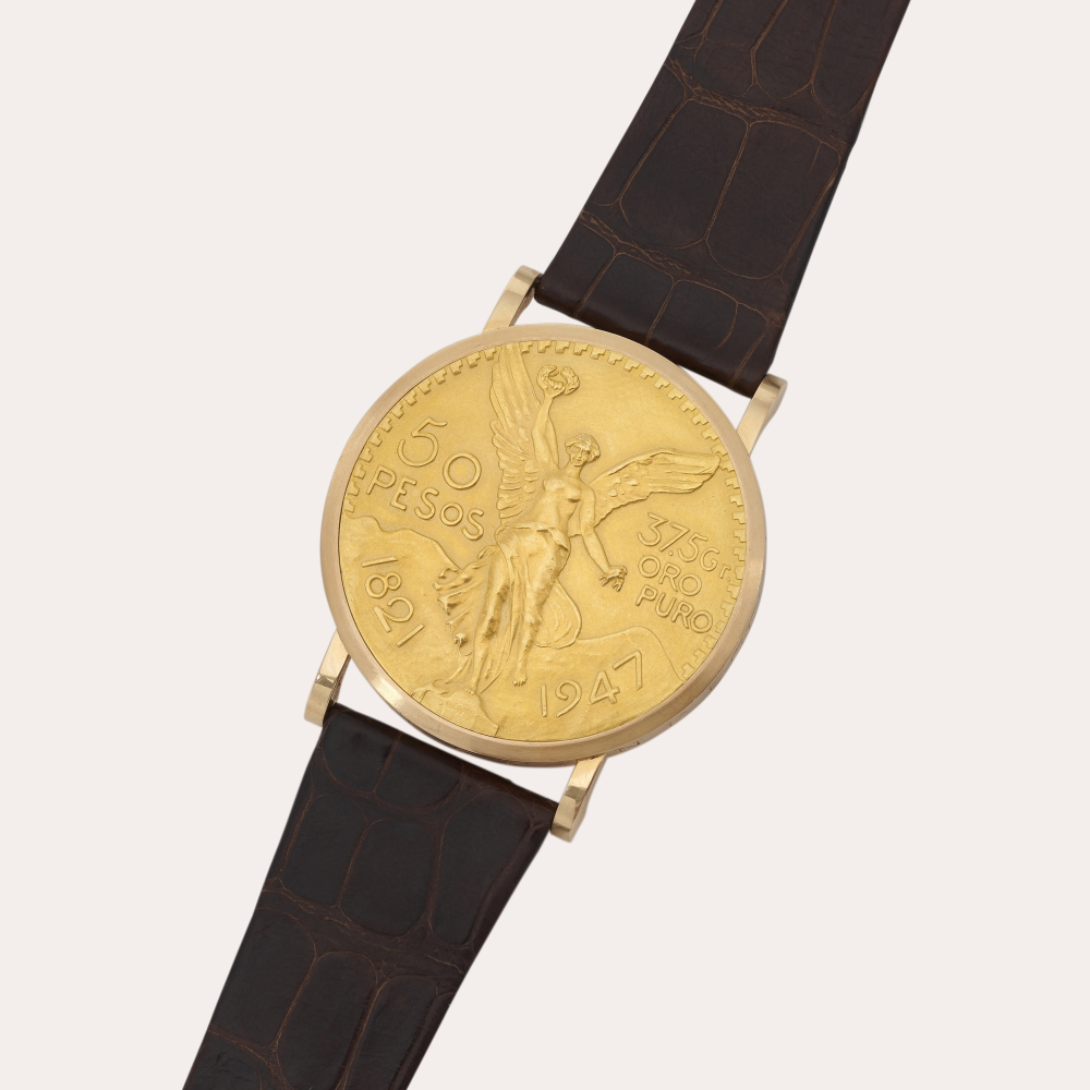 PROPERTY FROM AN IMPORTANT COLLECTOR Rolex ’50 Pesos’, Reference 3612 | An oversized pink and yellow gold coin wristwatch Made in 10 pieces to commemorate the 100th anniversary of the Treaty of Cordoba | Circa 1971