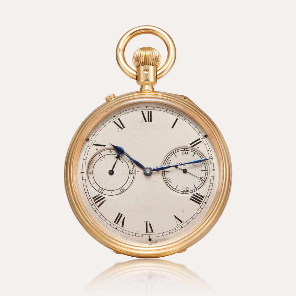PROPERTY FROM AN ERUDITE COLLECTOR S. Smith Son Ltd. A very fine, large and heavy 18ct gold open-faced keyless fusee one-minute tourbillon watch with up-and-down and Guillaume balance, awarded Especially good 93 Marks in Class ‘A’ at the 1917-1918 K