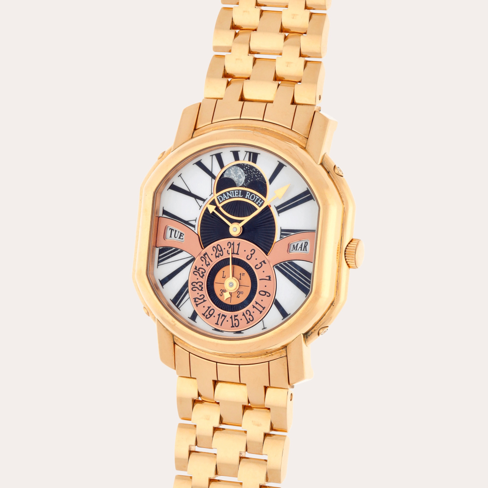 Daniel Roth Reference 118.X.40 | A pink gold perpetual calendar wristwatch with moon phases, leap year indication and bracelet | Circa 2000