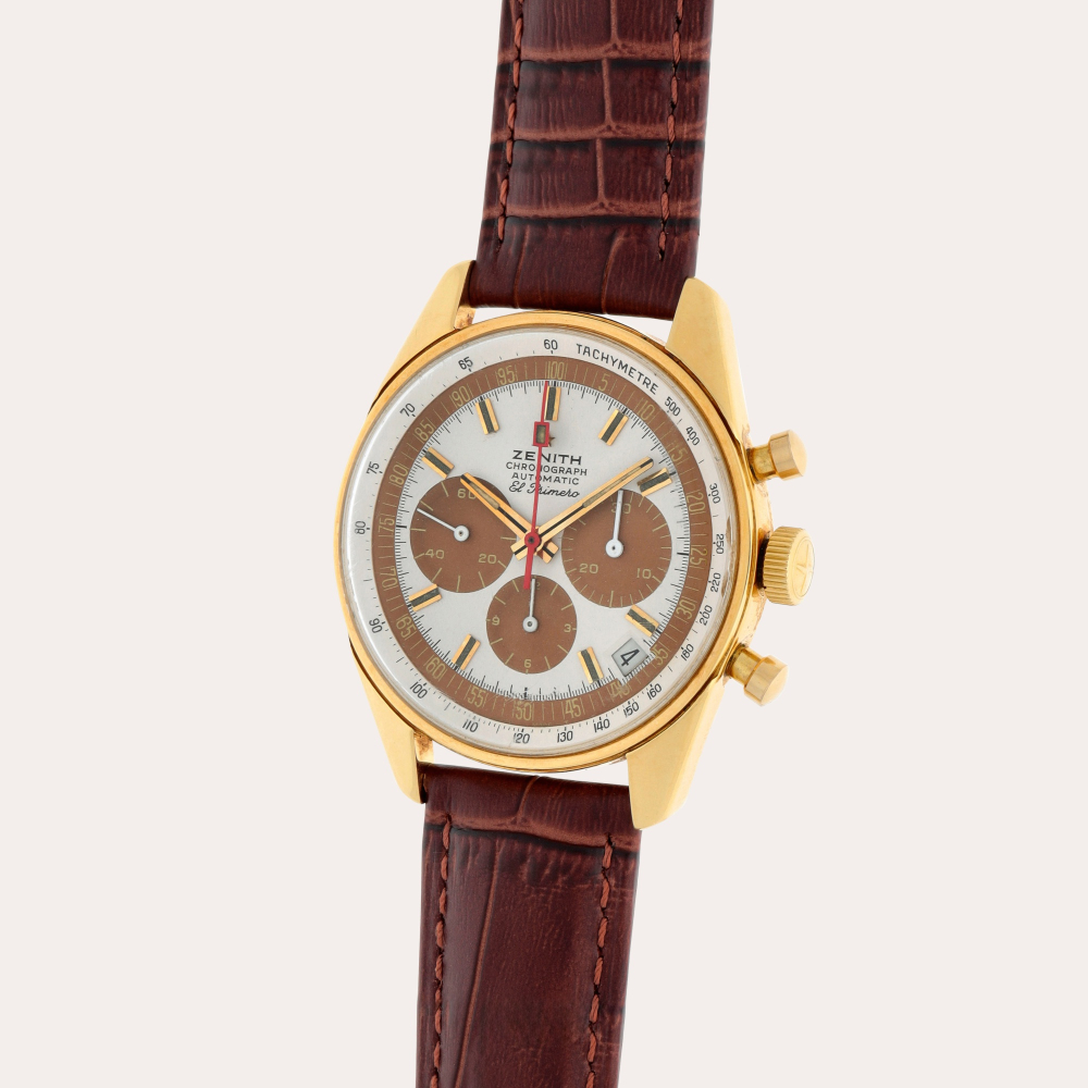 PROPERTY FROM AN IMPORTANT COLLECTOR Zenith El Primero, Reference G381 | A yellow gold chronograph wristwatch with date | Circa 1975