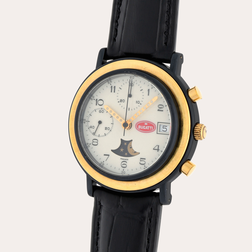 PROPERTY FROM AN IMPORTANT COLLECTOR Bugatti Reference EB110 | A ceramic and stainless steel chronograph wristwatch with date and moon phases | Circa 1986