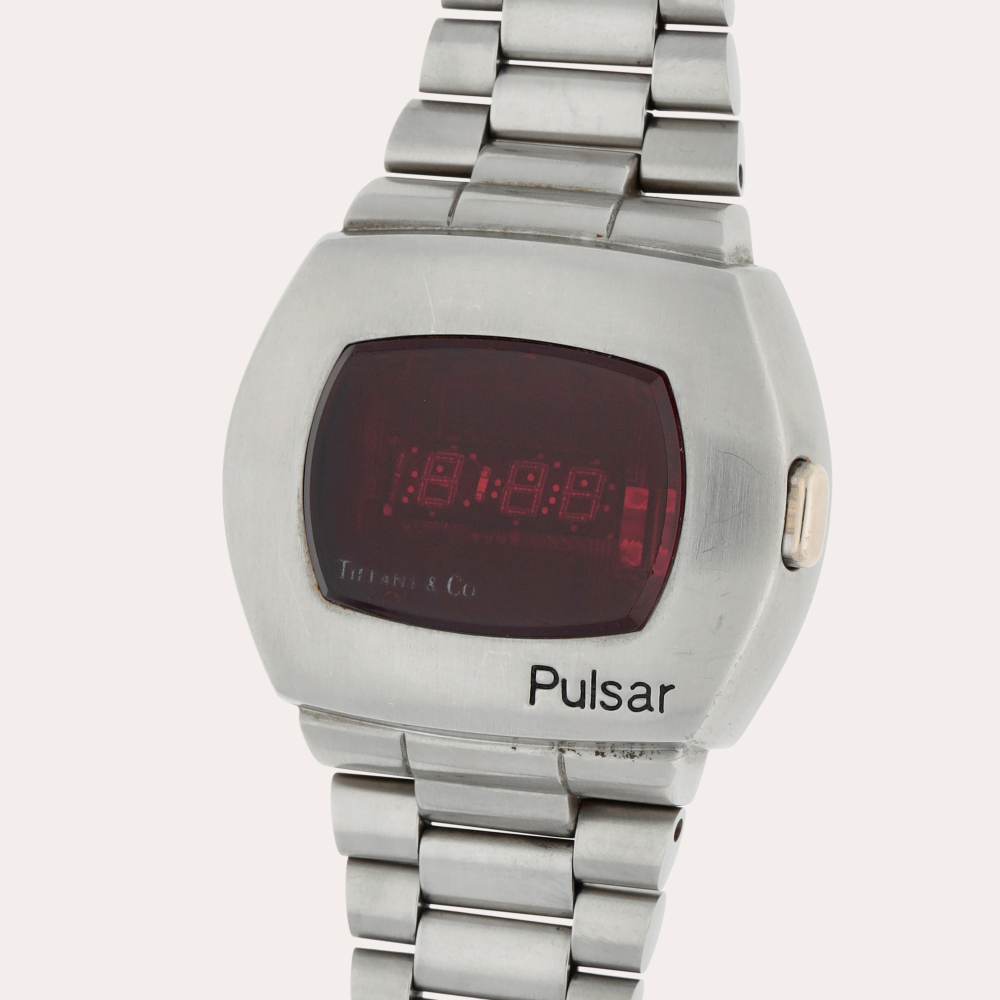 PROPERTY FROM AN IMPORTANT COLLECTOR Pulsar Retailed by Tiffany Co.: P2 2900 | A white gold-plated stainless steel digital wristwatch with bracelet | Circa 1973