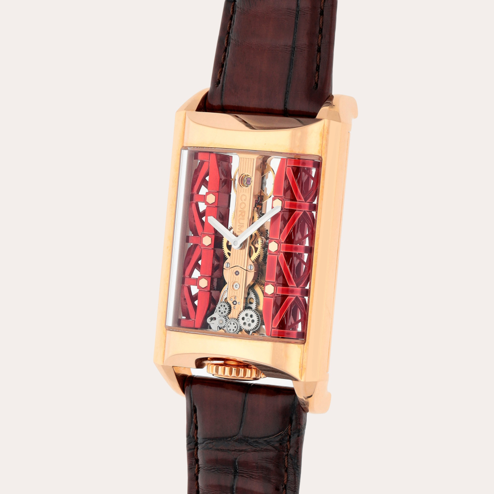 Corum Golden Bridge Stream, Reference 313.100.55/0F02 SB02R | A limited edition pink gold skeletonized wristwatch | Circa 2018